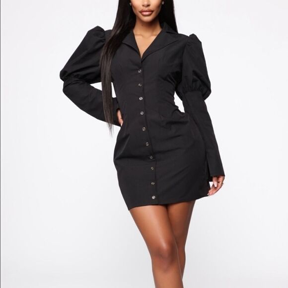 Fashion Nova Dresses & Skirts - She is Victorious Mini Black Shirt Dress
